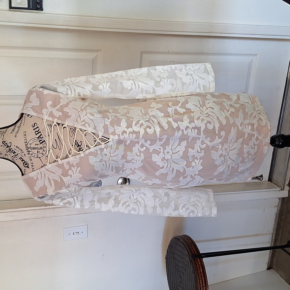 L'astite by Amy nude, white sequin mini dress Women M New with tags